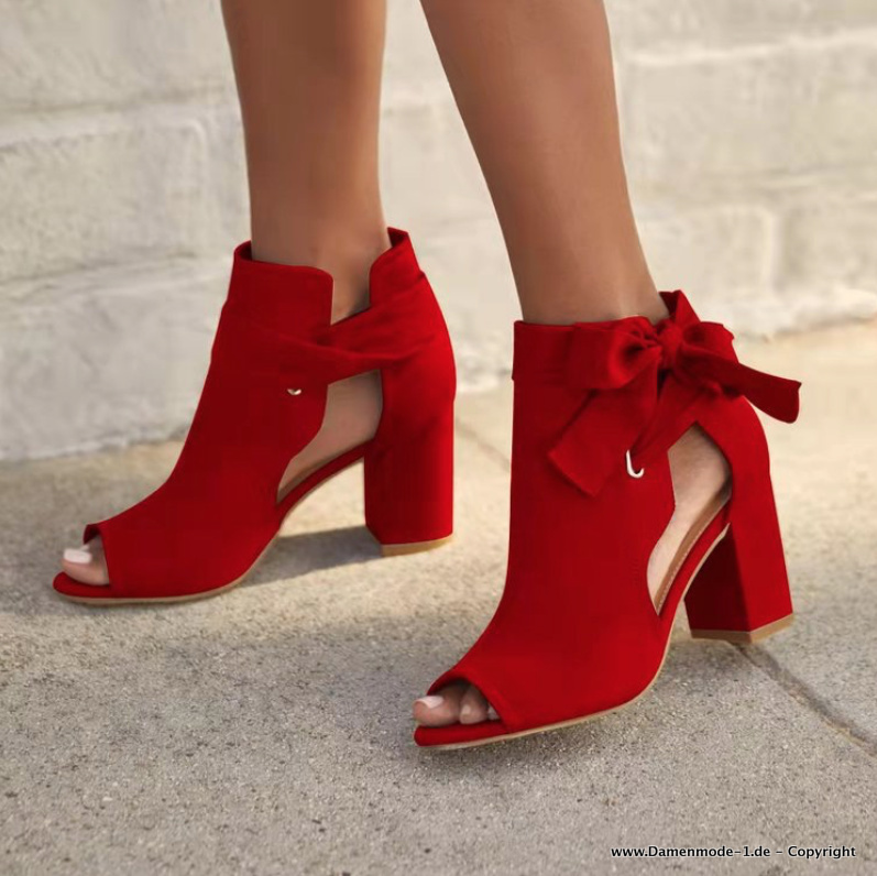 Block Absatz Peep Toe Chunky Booties Elegant in&nbsp;Rot