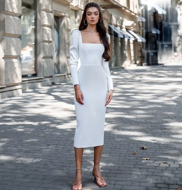 Langarm Bleistift Standesamtkleid Bettina&nbsp;Wadenlang