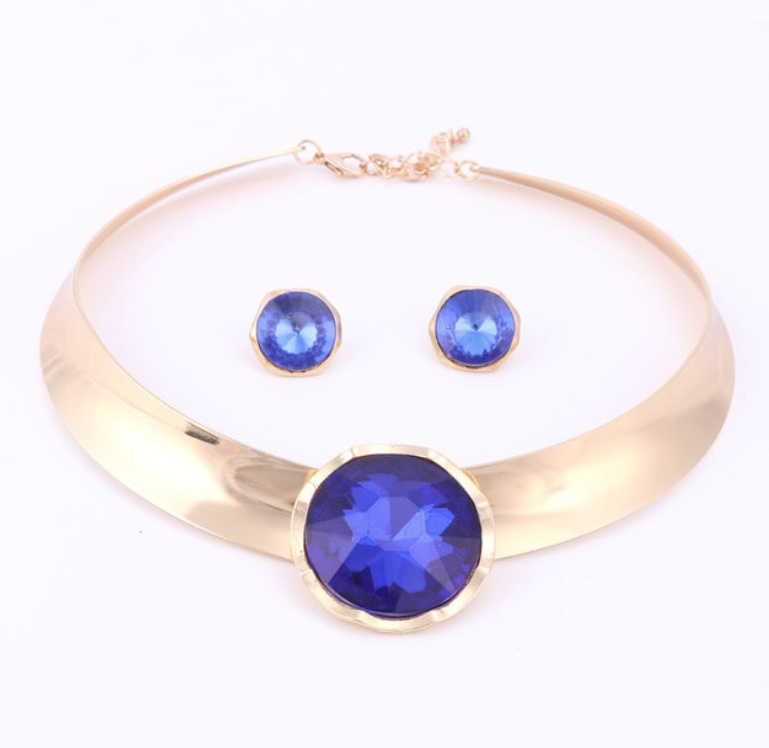 Trendy Brautschmuck Set Halskette mit Ohrringe Gold&nbsp;Blau