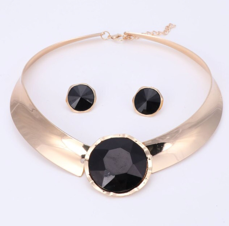 Trendy Brautschmuck Set Halskette mit Ohrringe Gold&nbsp;Schwarz