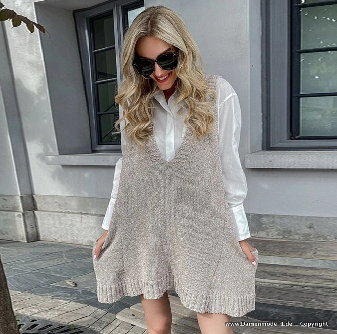 Herbst Frühling Strick Weste Ärmellos mit&nbsp;Taschen