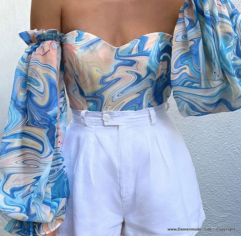 Elegante Damen Bluse Schulterfrei in&nbsp;Hellblau