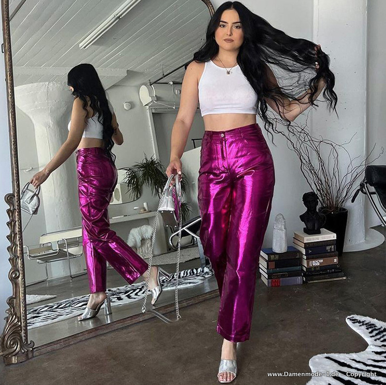 Candy Color Streetwear Damen Hose in Pink Gerade&nbsp;Geschnitten