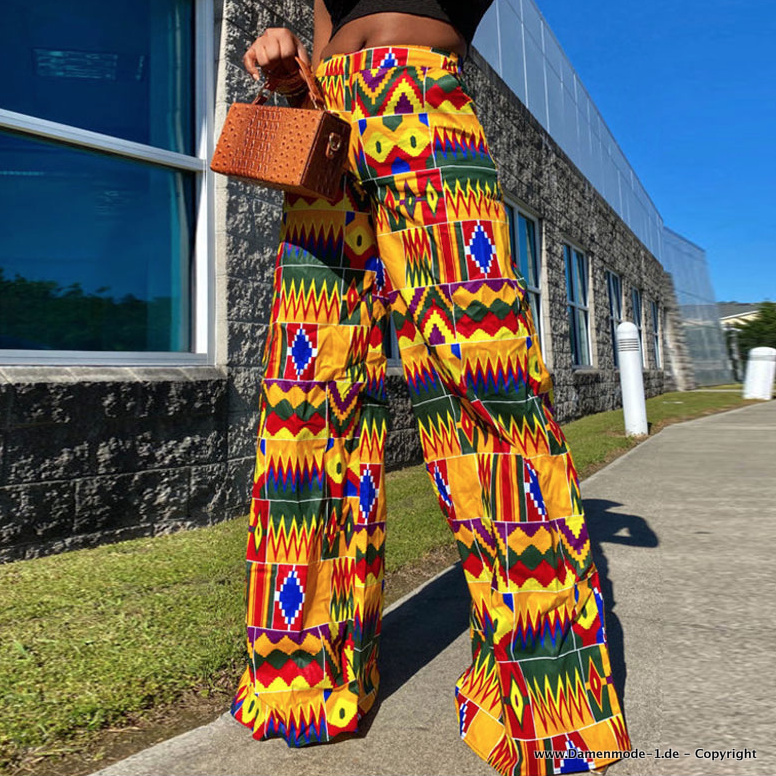 Boho Style Damen Hose Lang in Gelb mit Vintage&nbsp;Muster