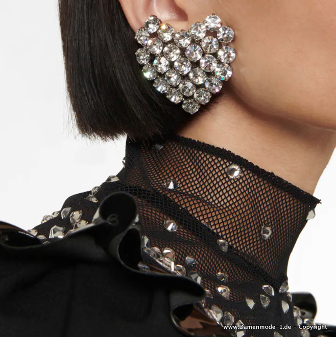 Chunky Strass Herz Form Ohrringe&nbsp;Clipse