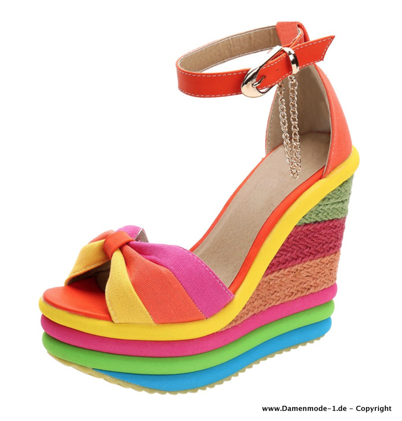 Damen Sommer Plateau Wedges Sandaletten in Regenbogen Faben bis Gr&nbsp;43