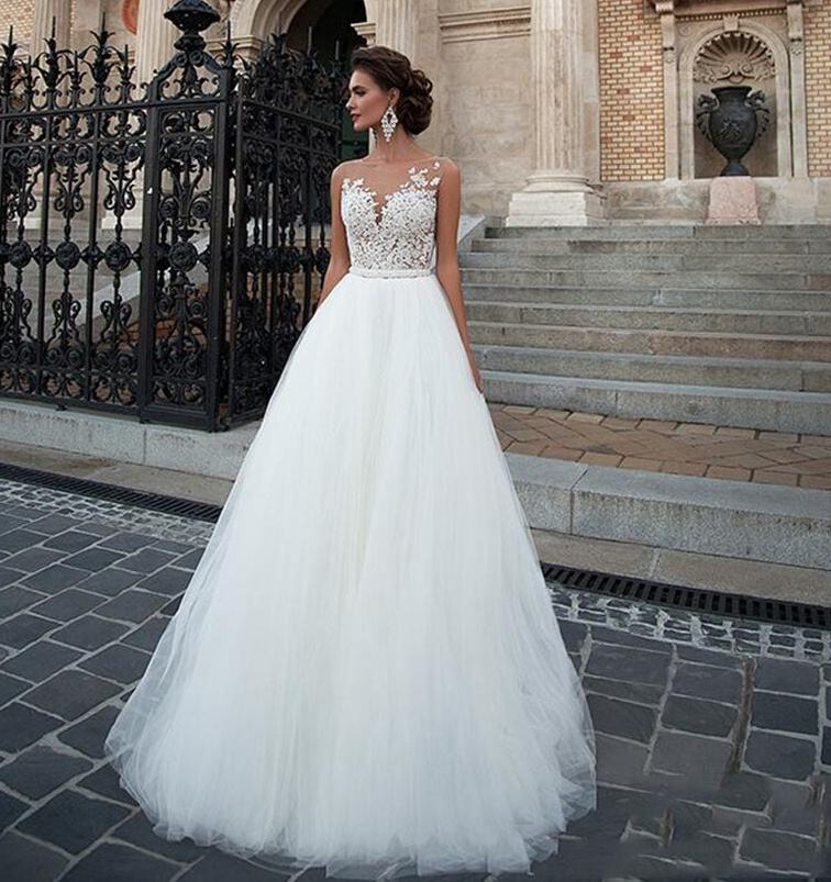 A Linie Brautkleid Anthea mit Tüll Rock und Spitze&nbsp;Bodenlang