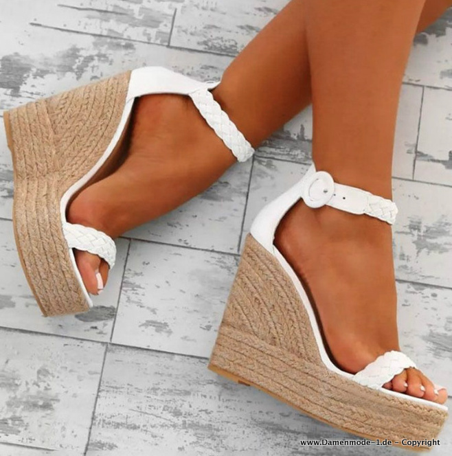 Plateau Keil Sommer Sandaletten in Beige Weiß bis Gr&nbsp;43