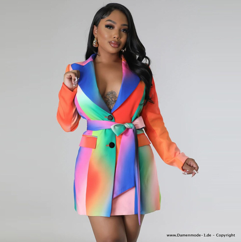 Regenbogen Damen Blazer Elegant zum Binden