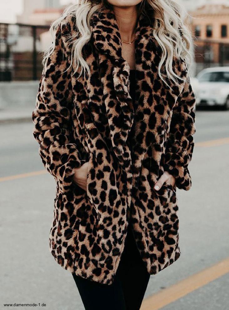 Leopard Print Plüsch Mantel für&nbsp;Damen