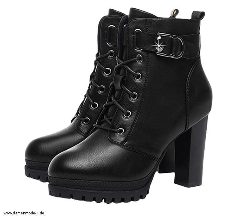 Plateau Chunky Heels Heels Stiefeletten für den Winter in&nbsp;Schwarz
