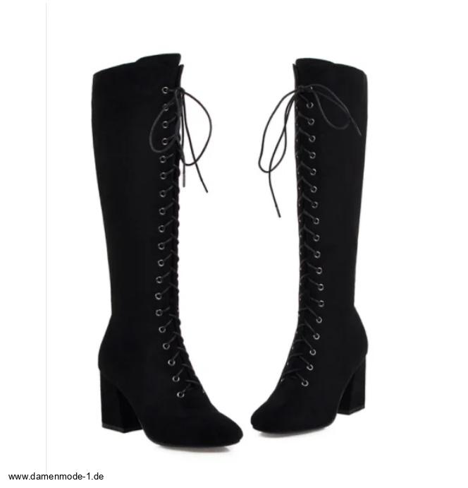 Damen Schnürstiefel mit Blockabsatz in Schwarz bis Gr&nbsp;43