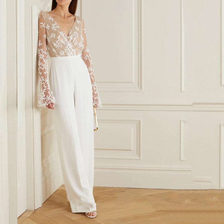 I Linie Braut Overall Jumpsuit für den Standesamt mit&nbsp;Spitze