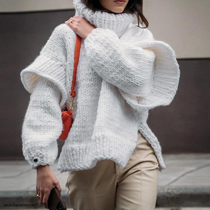 Warmer Rollkragen Langarm Patchwork Damen Pullover in&nbsp;Weiß