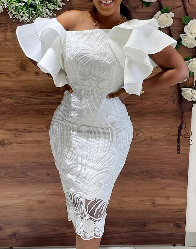 Bleistift Standesamtkleid mit Spitze und Rüschen&nbsp;Elegant