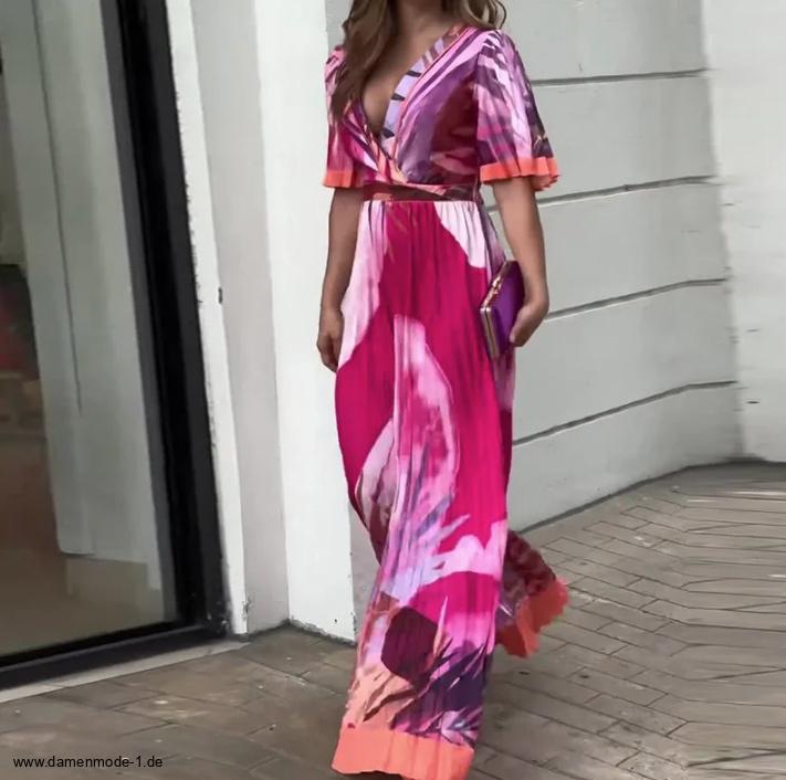 Boho Style Chiffon Damen Einteiler Jumpsuit Bunt mit V&nbsp;Ausschnitt
