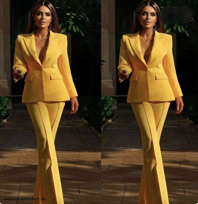 Eleganter Hosenanzug Schmal Geschnitten in&nbsp;Gelb
