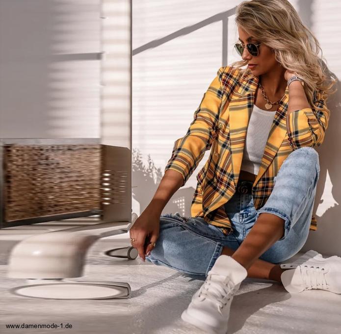 Damen Blazer Ayaka Elegant Kariert in&nbsp;Gelb