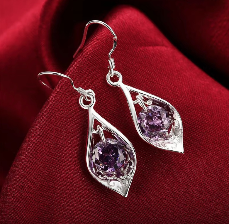 925 Sterling Silber Braut Ohrring Belli Silber&nbsp;Lila