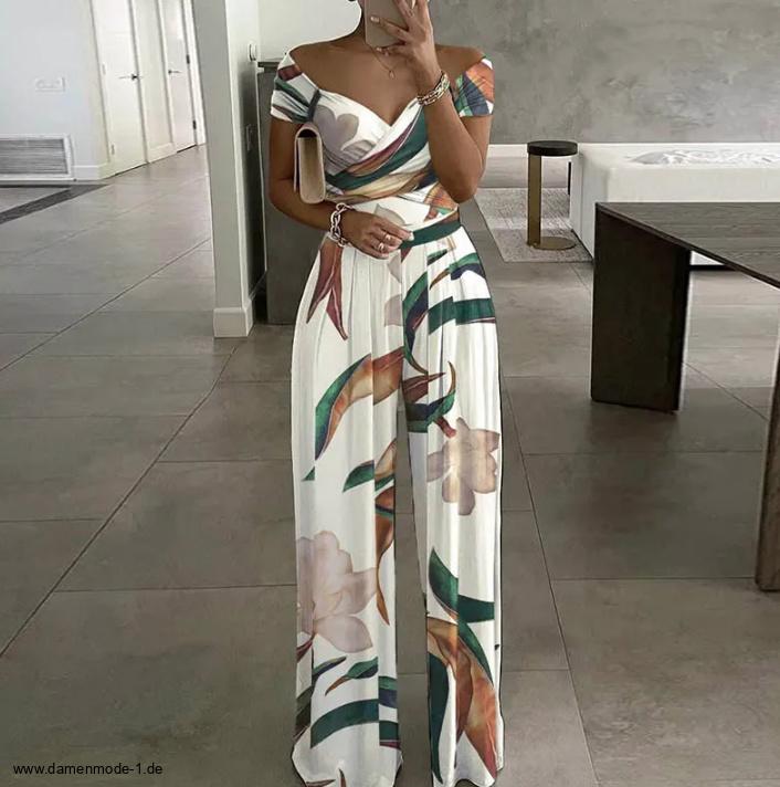 Damen Kurzarm Overall Jumpsuit Einteiler Bluebell mit&nbsp;Blumenmuster