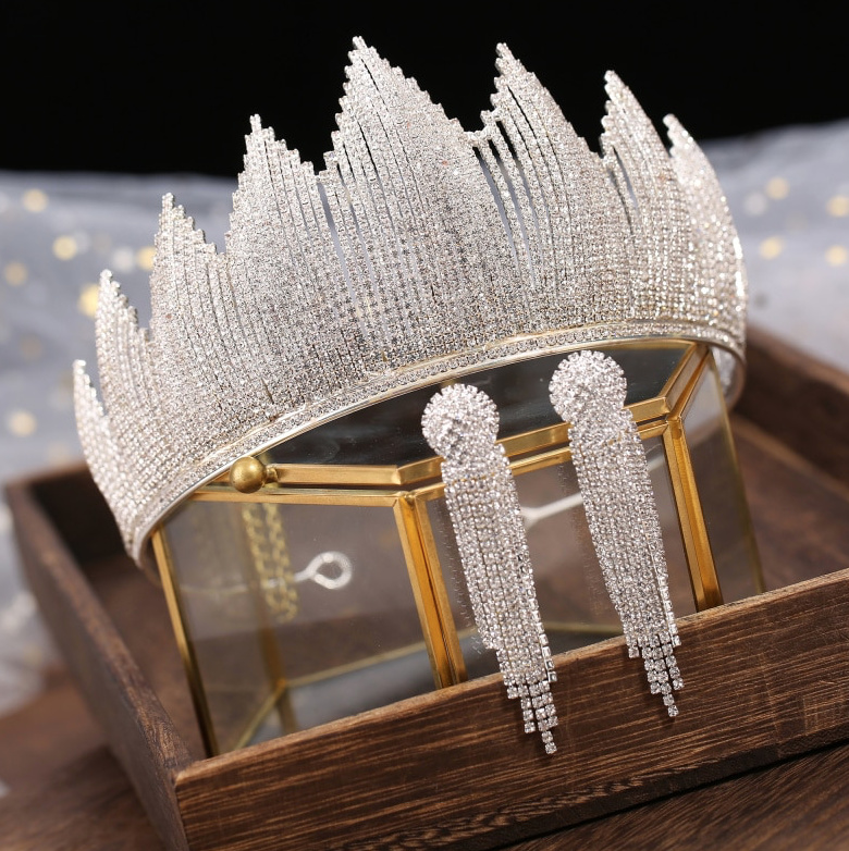 Luxus Brautschmuck Set in Silber Braut Tiara Krone mit&nbsp;Ohrringe
