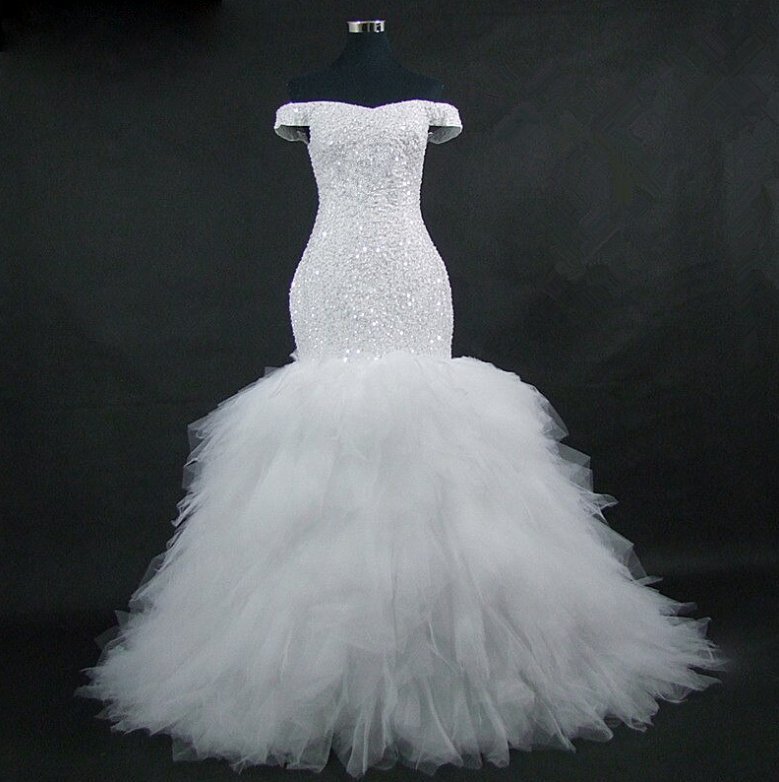 Schulterfreies Glitzer Meerjungfrau Brautkleid Anne-Marie mit Pailletten&nbsp;Tüll