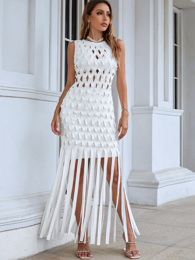 Sexy Sommer Bodycon Standesamtkleid in Weiß&nbsp;Knöchellang