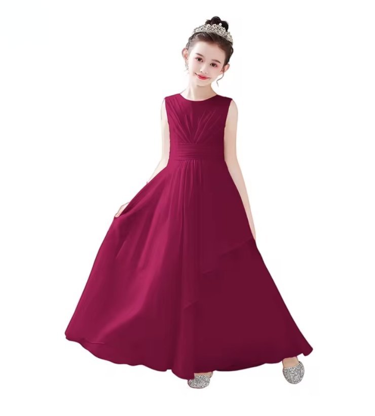 Chiffon Blumenmädchenkleid Caya Ärmellos in&nbsp;Weinrot