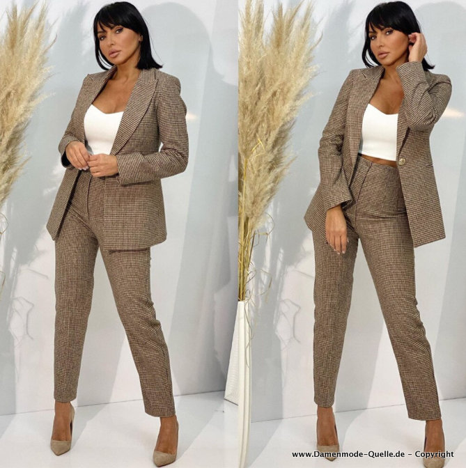 I Linie Damen Hosenanzug Elegant in Braun&nbsp;Kariert