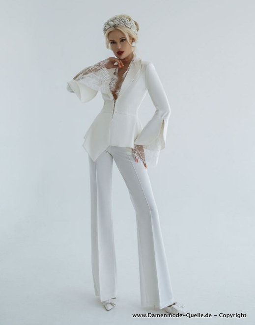 Eleganter Hosenanzug für Damen in Weiß mit&nbsp;Spitze