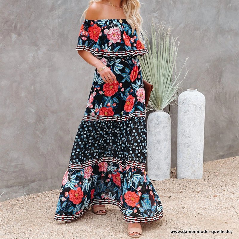Damen Langer Rock Sommerkleid mit Blumenmuster mit&nbsp;Blumen