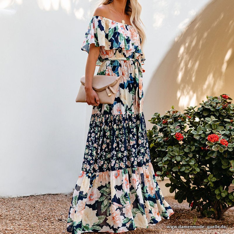 Damen Langer Rock Sommerkleid mit Blumenmuster&nbsp;Grün