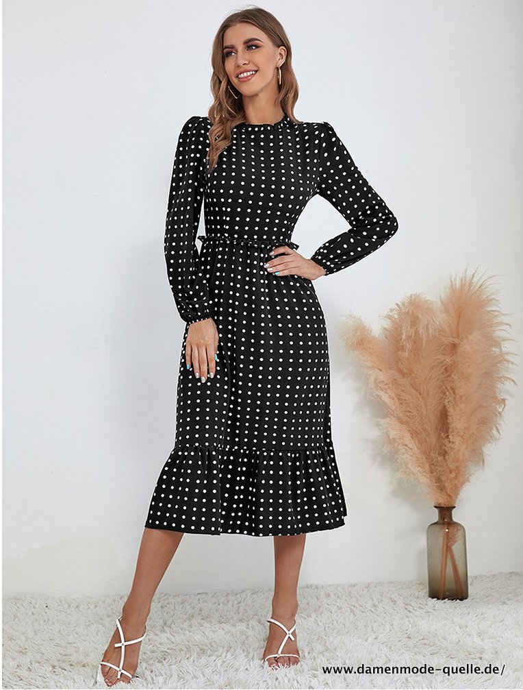 Damen Kleid mit Rüschen Saum Neuer Chic Elegante Hohe Taille&nbsp;Schwarz