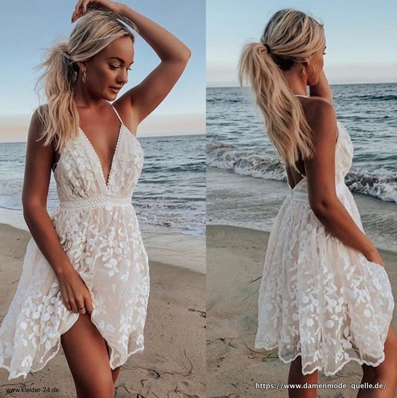 A Linie Spaghettiträger Minikleid in Weiß mit&nbsp;Blumenstick