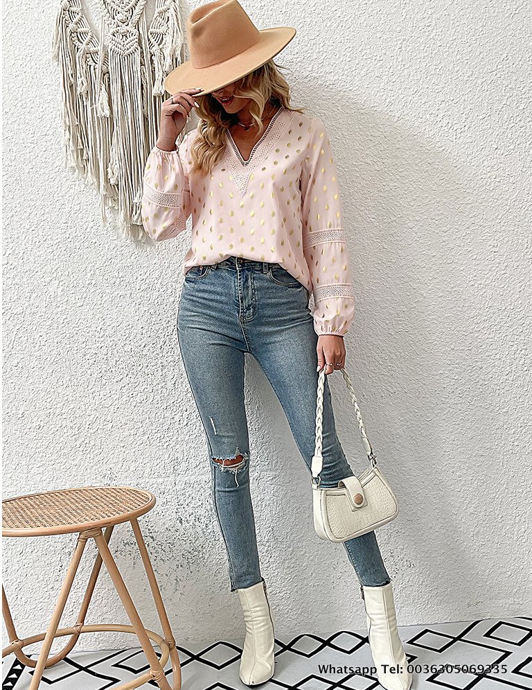 Damen Frühling Herbst Chic Elegantes Vergoldete Bluse Langarm&nbsp;Top