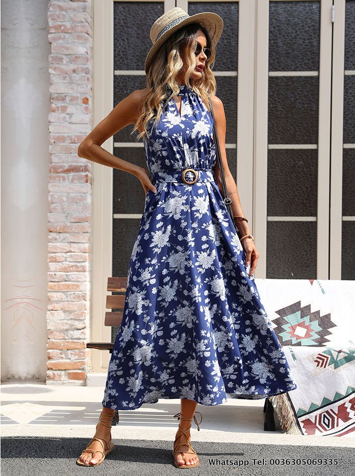 Elegantes Sommer Floral Kleid für Damen Strand Kleid mit&nbsp;Schärpe