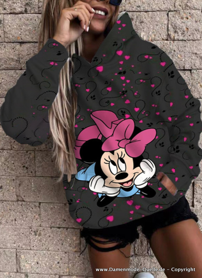 Cartoon Disney Minnie Print Hoodie für Damen&nbsp;Schwarz