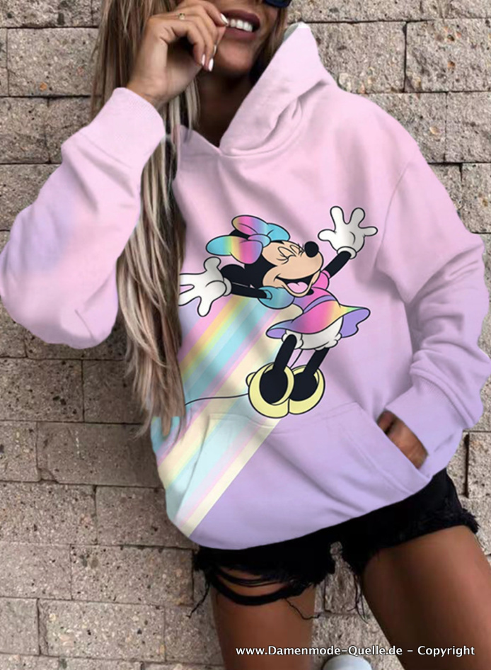 Cartoon Disney Minnie Print Hoodie für Damen Rosa Lila&nbsp;Gradiert