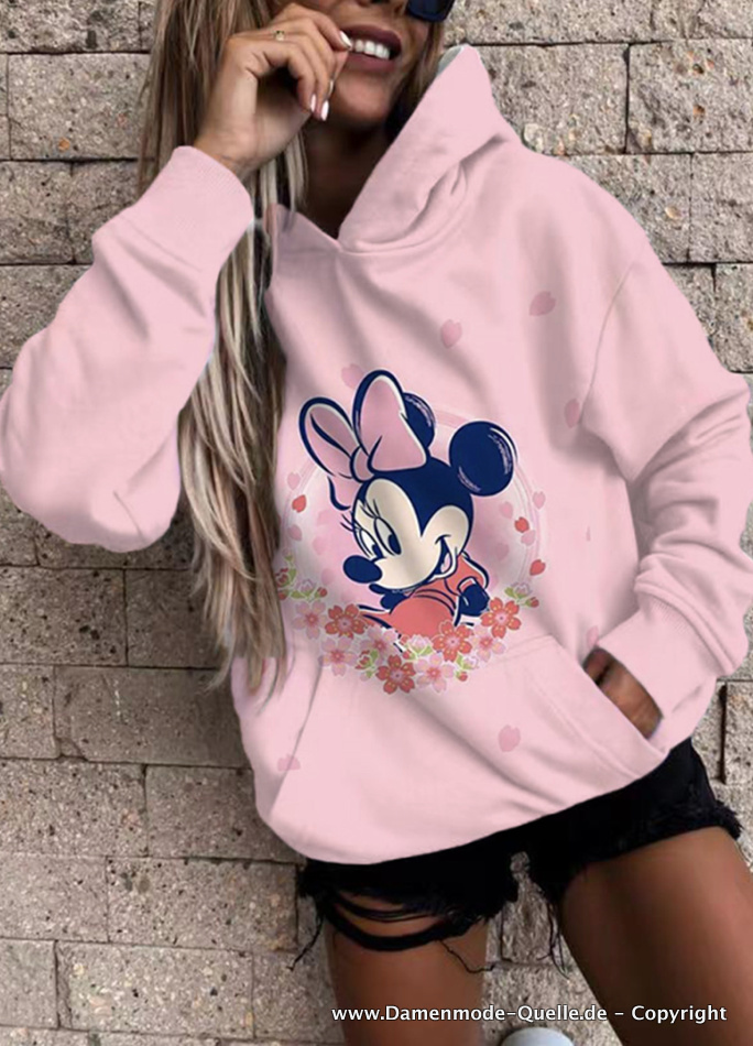 Cartoon Disney Minnie Print Hoodie für Damen&nbsp;Rosa