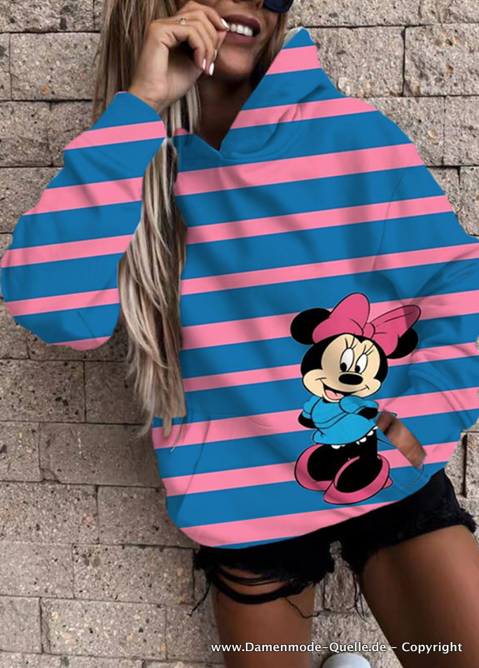 Cartoon Disney Minnie Print Hoodie für Damen&nbsp;Gestreift