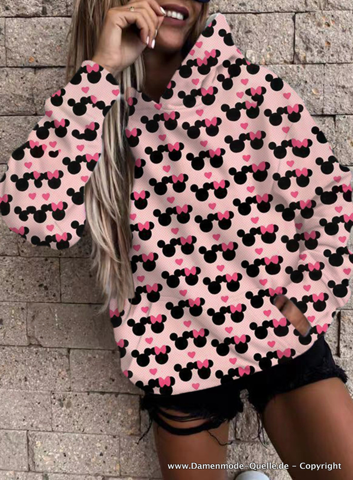 Cartoon Disney Minnie Print Hoodie für Damen&nbsp;Zartrosa