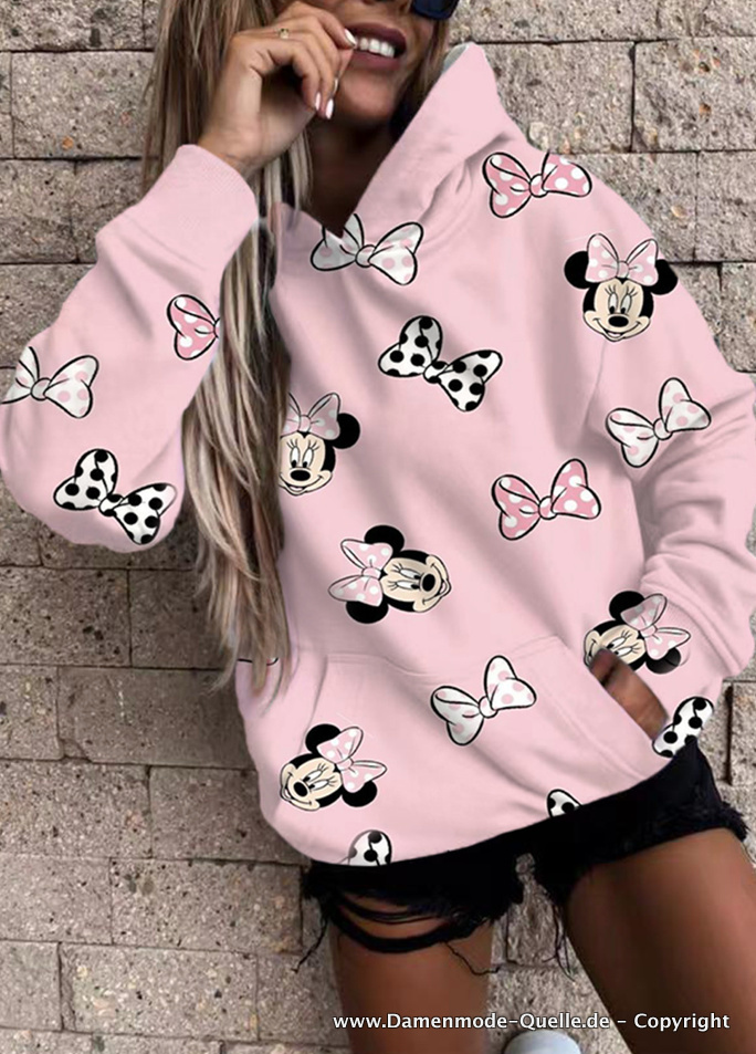 Cartoon Disney Minnie Print Hoodie für Damen&nbsp;Altrosa