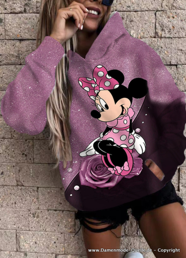 Cartoon Disney Minnie Print Hoodie für Damen Lila&nbsp;Gradiert