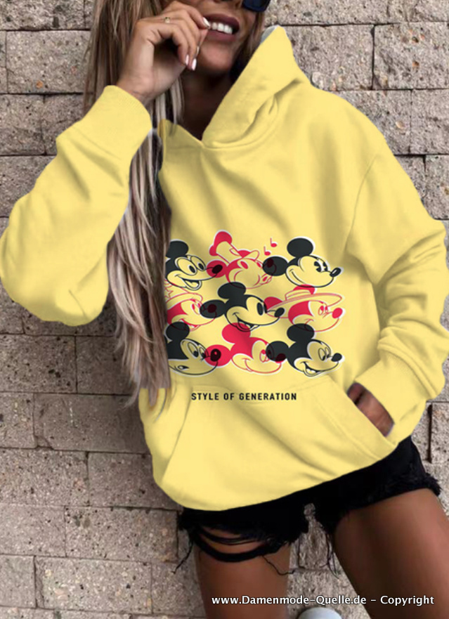 Cartoon Disney Minnie Print Hoodie für Damen&nbsp;Gelb