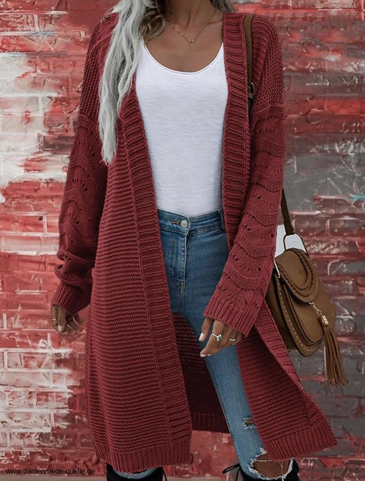 Fashion Strickjacke Cardigan für Damen Knielang in&nbsp;Weinrot