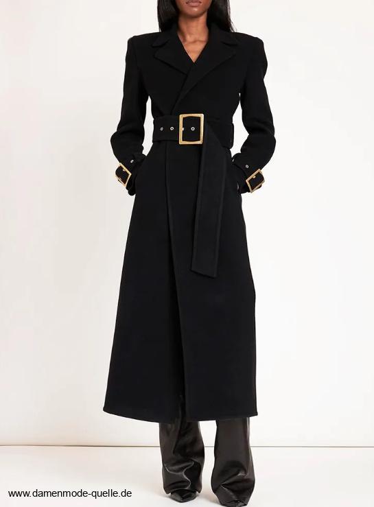 High Street A Linie Damen Wollmantel Einreiher Elegant in&nbsp;Schwarz