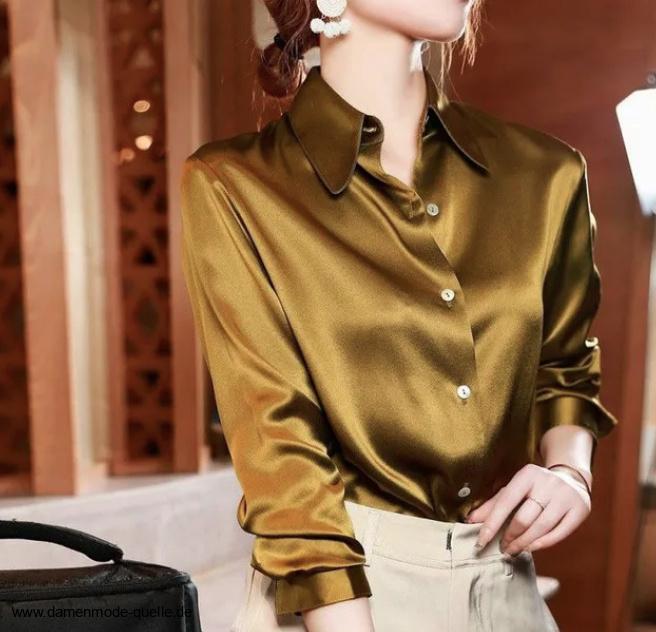 Elegante Langarm Damen Bluse aus Seide in&nbsp;Bronze