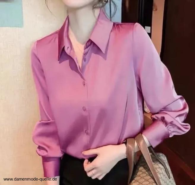 Elegante Langarm Damen Bluse aus Seide in&nbsp;Altrosa