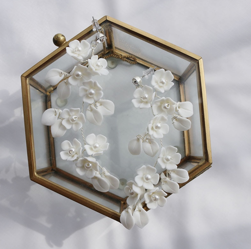 Porzellan Blume Braut Ohrringe Delenn Silber oder&nbsp;Gold