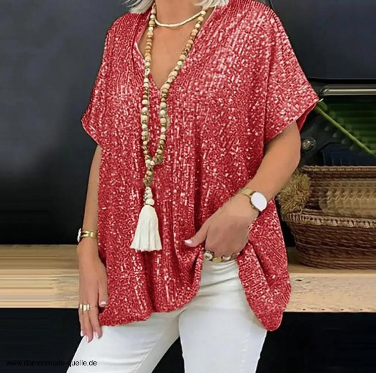 Kurzarm Glitzer Tunika Elegant und Festlich in&nbsp;Rot